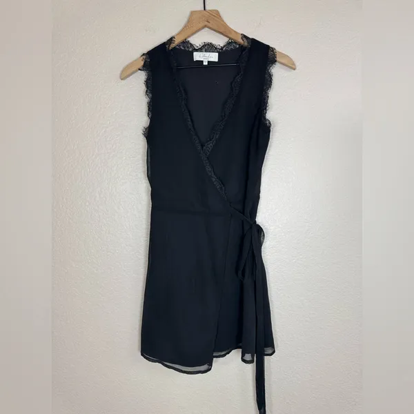 L’Academie Jade Wrap Lace Edge Mini Black Dress Revolve size XS $200 - Image 4