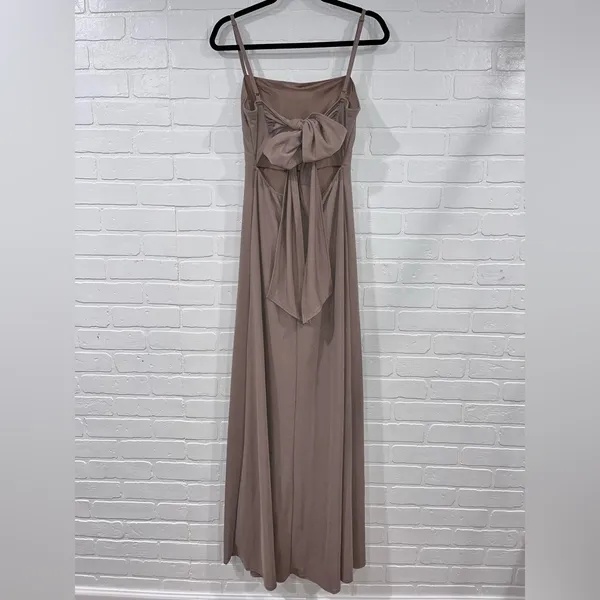Birdy Grey Benny Dress in Crepe Taupe Bow Back Gown - Image 6