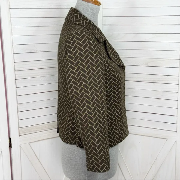 Ann Taylor Loft‎ Blazer Women 2 Brown Herringbone Tile Geometric Print Jacket - Image 4