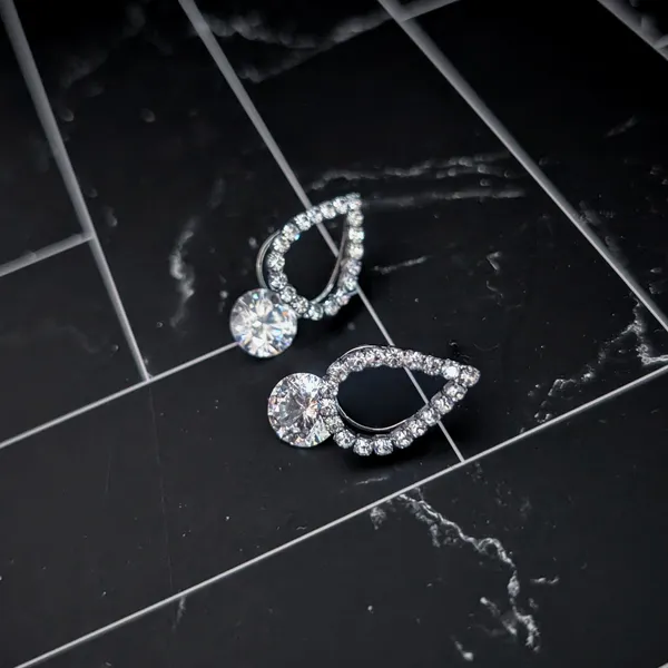 Vintage Stud Earrings Clear Gem Stylish with Dangle Silver - Image 2