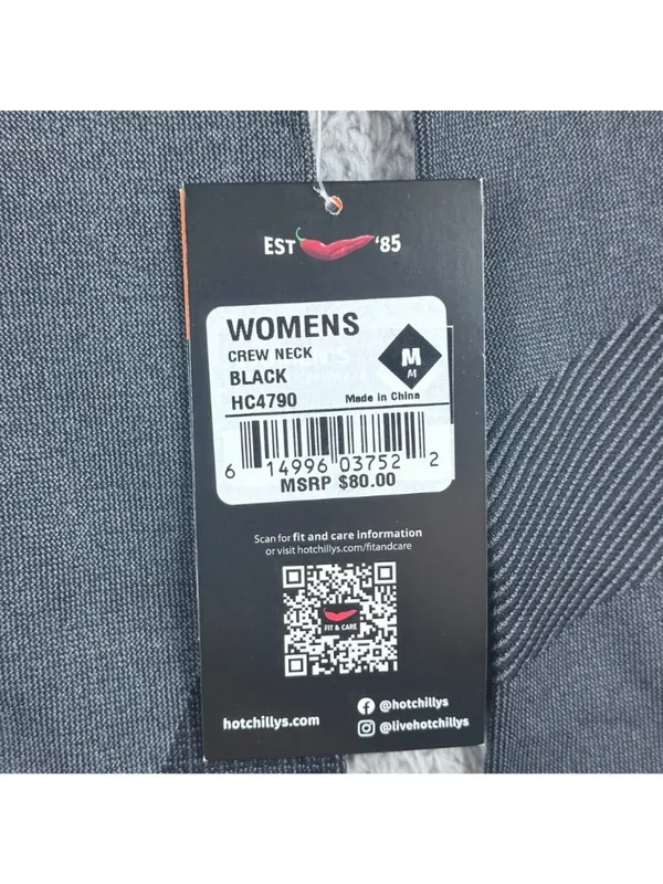 Hot Chillys Womens Black Crew Neck Performance Base Layer Size M 3D Knit New Wit - Image 5