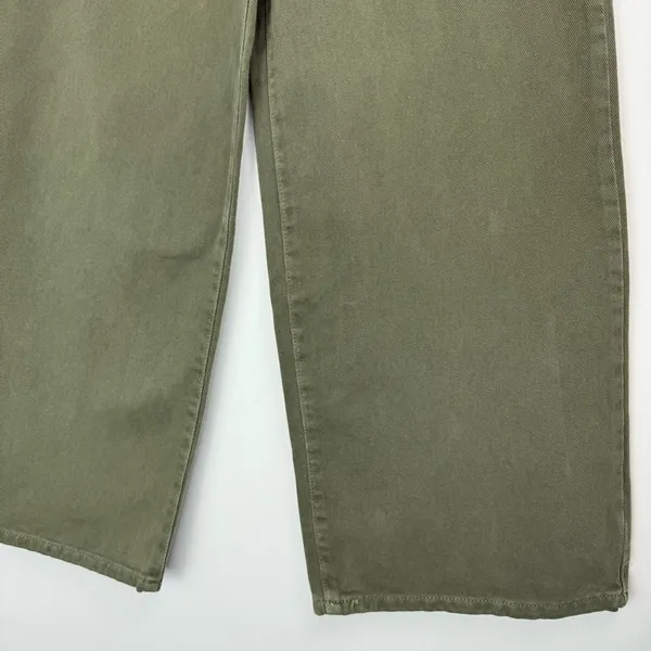 NWT ZARA Wide Leg Cropped Jean Pants Sz 0 Army Olive Green High Rise - Image 8