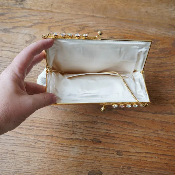 Vintage Bag by Debbie White Seed Bead Aurora Borealis Rhinestone Clutch Japan - Image 5