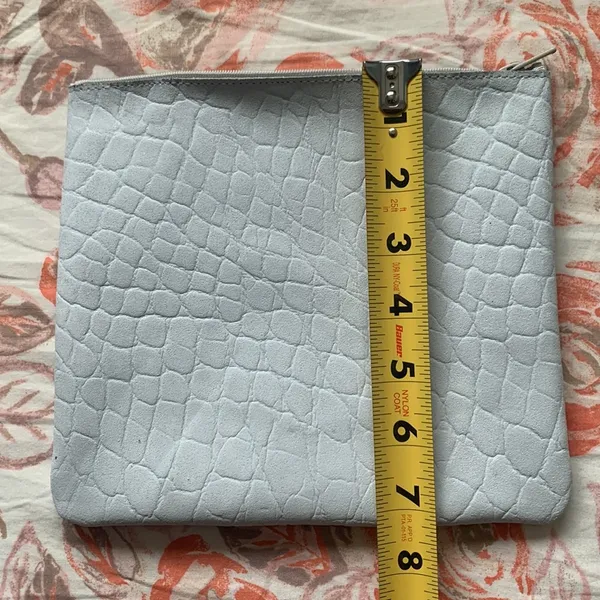 Real leather carry all pouch makeup bag holds a lot light blue unisex bag - Image 6