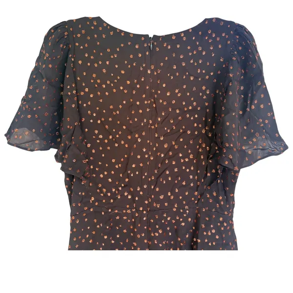 Madewell‎ Metallic Copper Clipdot Wrap Mini Dress Black Womens 12 NEW - Image 11