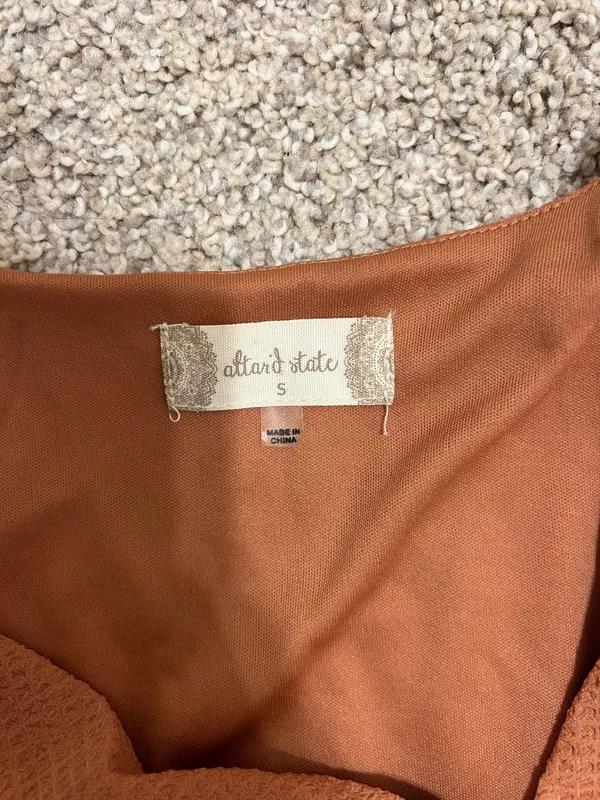 Altar’d State Rust Tiered Babydoll Mini Dress Puff Sleeve Small - Image 3