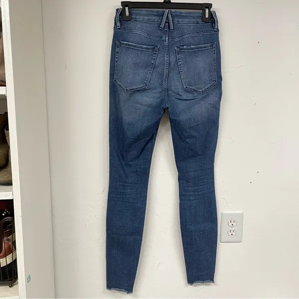 Good American Good Waist High Rise Skinny Jeans Womens 4 Raw Hem Blue Denim - Image 10