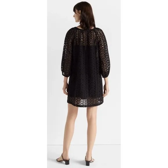 CLUB MONACO women's V Neck Eyelet Short Peasant Dres size Small Black NWT $249 - Image 3