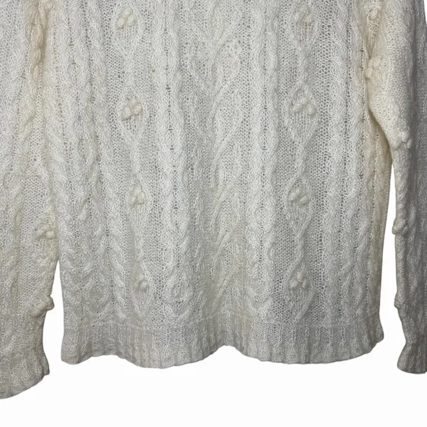 VTG Express Tricot Womens Size‎ S Handknit Mohair Wool Cable Knit Sweater Ivory - Image 7