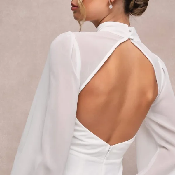 LULU's Graceful Love White Long Sleeve Backless Elegant Mermaid Bridal Gown - Image 4