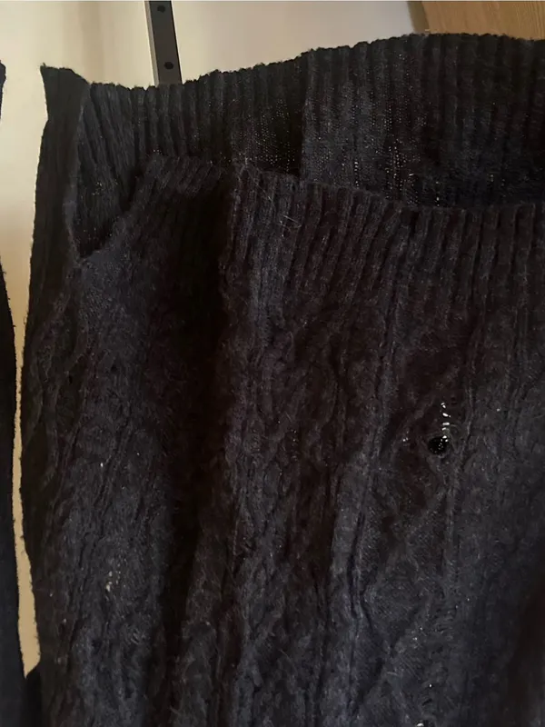 Free People Distressed Cable Knit Turtleneck Sweater Oversized Cowl Black Small‎ - Image 6
