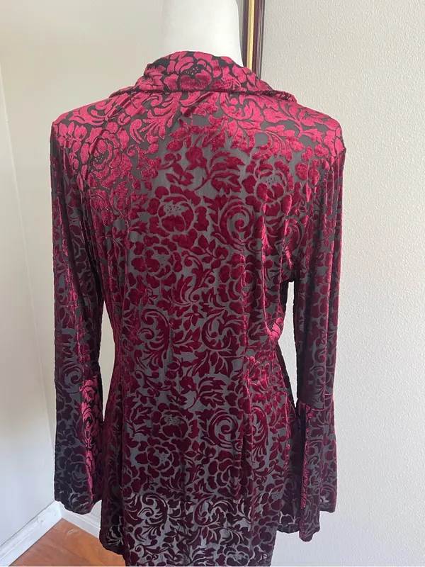 Ultra Pink Out Floral Sheer Burgundy and Black Top Size L - Image 5