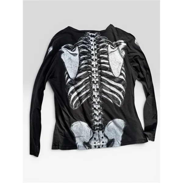 Spirit Rhinestone Skeleton Black Long Sleeve Top with White Front & Back Print - Image 7