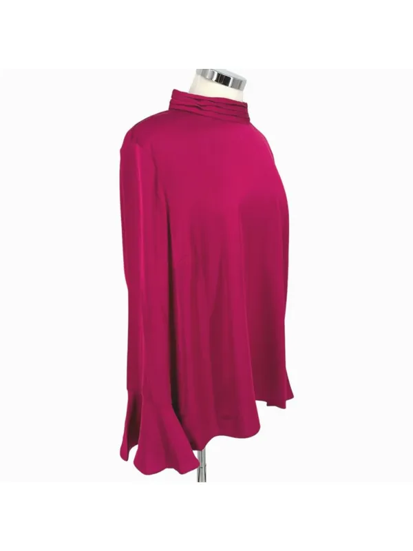 Halogen High Neck Flared Cuff Satin Blouse Fuschia Pink Size Large NWOT - Image 4