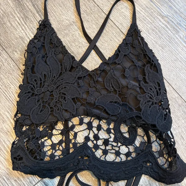 Womens‎ XS Black Halter Bra Crop Top Tank Top Ties Up Back - Image 2
