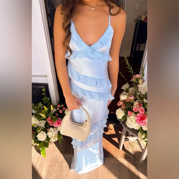 Beginning Boutique Inara Blue Ruffle Maxi Dress - Size 12 - Image 4
