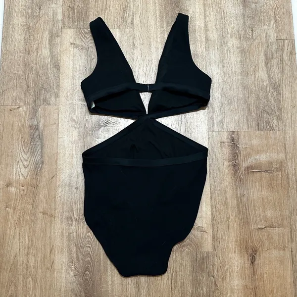 Aerie | NWT Woman's Black Real Good‎ Ribbed Cutout One Piece Swimsuit, Size L - Image 4