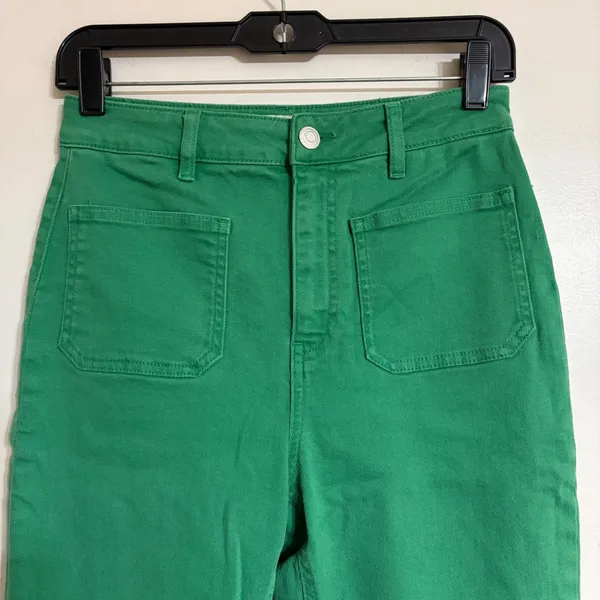 Zara Green High Rise Kick Flare Patch Pocket Pants Raw Hem Size‎ 6 - Image 3