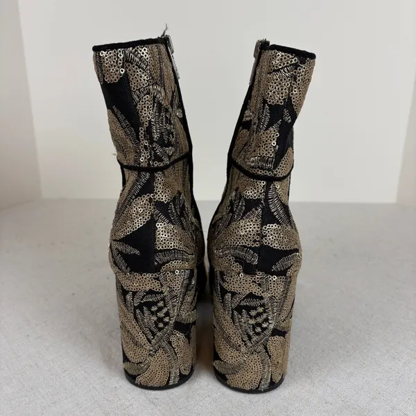Steve Madden Black and Gold Embroidered Sequin Floral Boots Size 9 - Image 5
