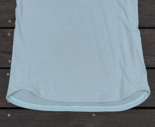 Light Green Lululemon Striped Mesh V-Neck Short Sleeve Shirt - Image 2