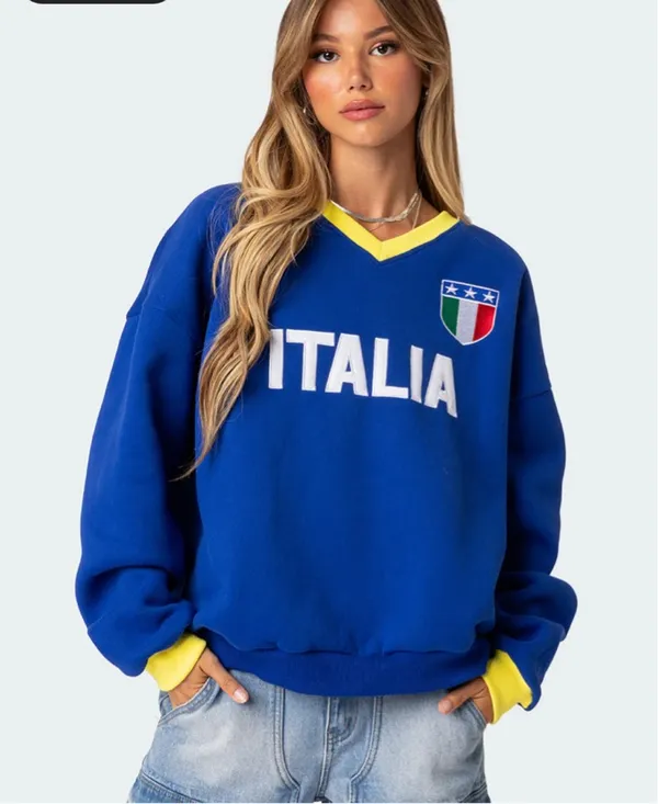 Edikted Women’s Oversized Italia Sweatshirt size Large - Image 3