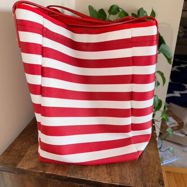 Kate Spade Kenneth Modern Tote Women XL‎ Red White Striped Nautical Shoulder Bag - Image 7