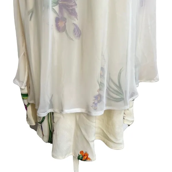 Vintage Ivory Iris Chiffon Sheer Overlay High-Low Floral Midi Dress Size 14 Mica - Image 11