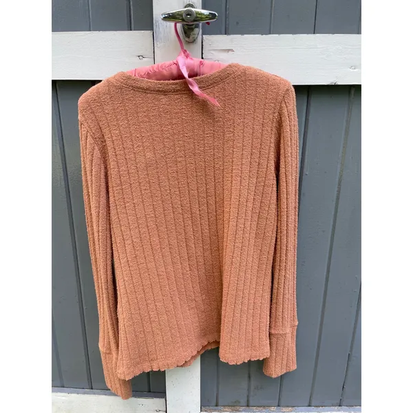 We The Free Free People Henley Top Ribbed Knit Long Sleeve Rust Orange Large - Image 3