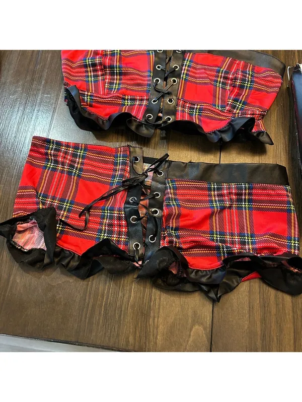 Tease Y2K Red Plaid 3 Piece Lingerie Set S/M NWT Y2K Punk - Image 4