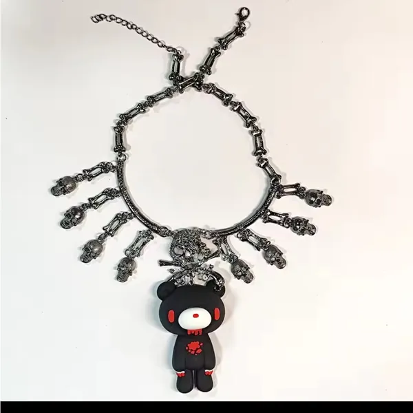 Skull and Bear Pendant Necklace Black - Image 2