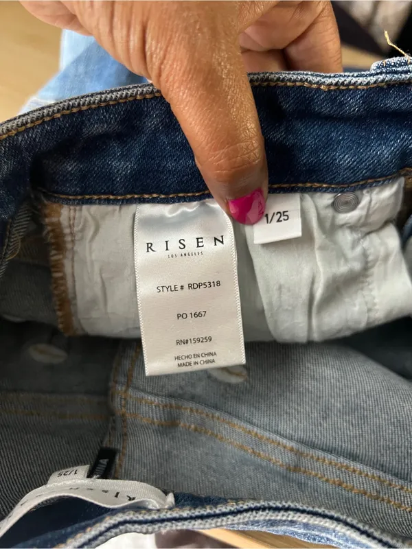 Risen Jeans High Rise Ripped Wide Leg Jeans Distressed Raw Hem Size 1/25 - Image 14