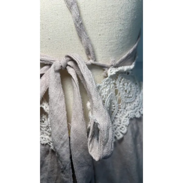 Sage‎ Romper Boho Crochet Lace Medium Beige Open Back Deep V-Neck USA Made - Image 5
