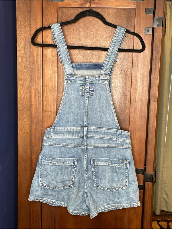 Anthropologie Pilcro Denim Short Overalls Small Light Wash Bib Shortalls Boho - Image 3