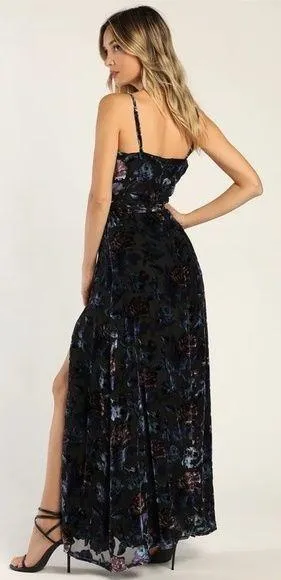 Lulus Pretty Companion Black Floral Velvet Burnout Maxi Dress Size Medium - Image 2