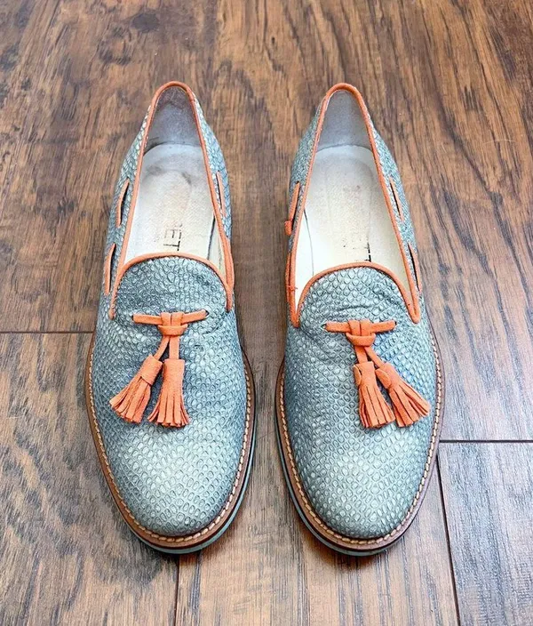 Torretti • retro tassel loafers aqua blue orange leather suede slip on - Image 2