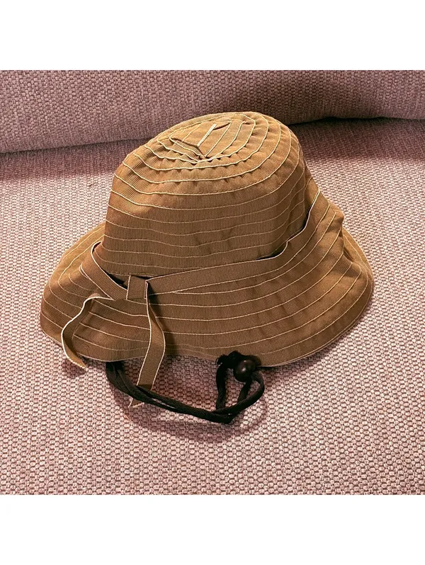 Brown Canvas Tote Bag with White Straps and Brown Bucket Hat - Image 6