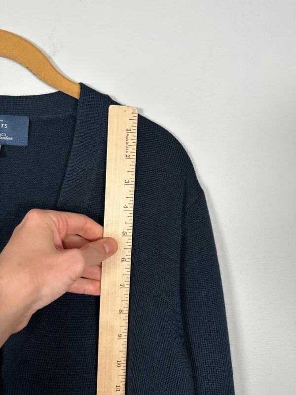 Brooks Brothers Large Womens Cardigan Striped Wrists Navy Blue V-Neck Wool Blend - Image 9