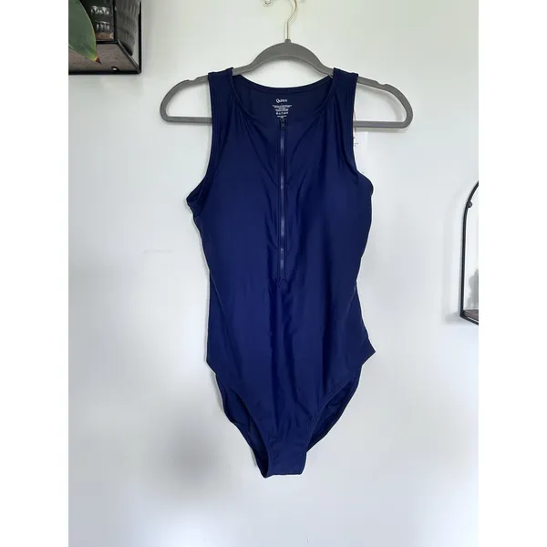 NWT Quince Deep Navy Italian Zip-Front One-Piece Swimsuit Size Large - Image 3