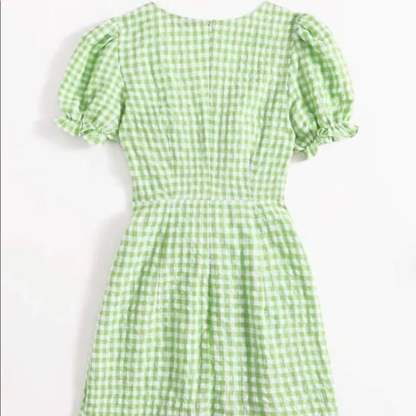 Boutique Ruched Cut Out Plaid Dress - Image 2