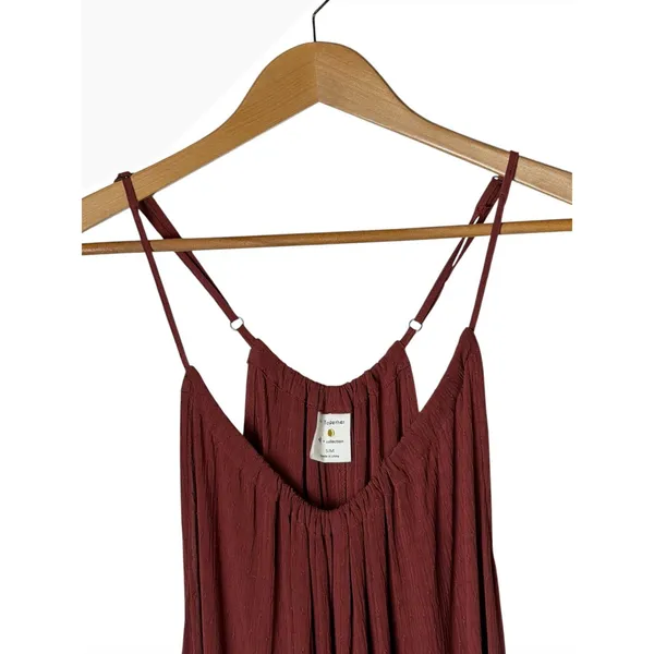 By Together Jumpsuit Women Small Rust Red Wide Asymmetric Leg Flowy Boho Cottage - Image 4