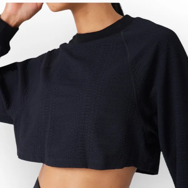 GIGI C Isabella Pullover Top Women's Medium Black Long Sleeve Cropped Textured - Image 12