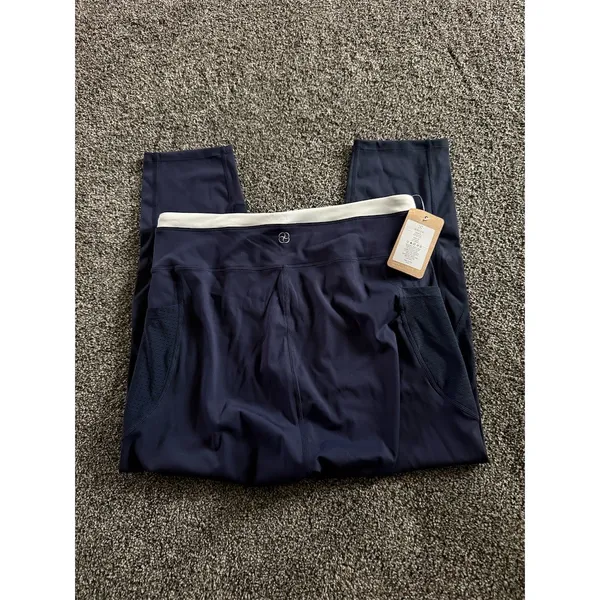 Berlook Capri Leggings Womens Size L Navy Blue High Rise Mesh Panels - Image 4