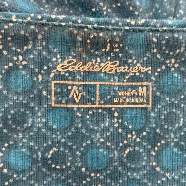 Eddie Bauer M Lily Travel Dress Teal Dot Pattern Crossover Sleeveless Geometric - Image 3