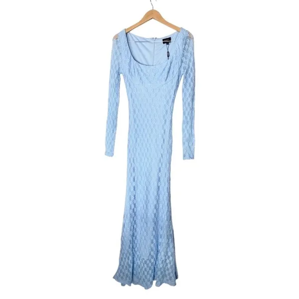 Bardot Celestia Blue Floral Lace Long Sleeve Midi Dress Size Large US Size 8 NEW - Image 2