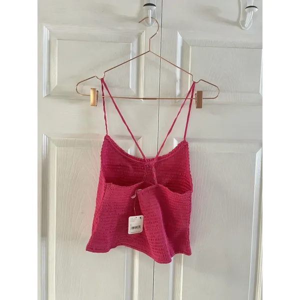 New Free People “‎ Right On Time” Cami Shirt Fuschia Pink Size L - Image 5