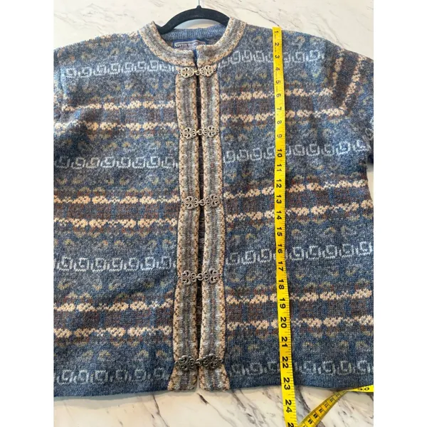 Vintage Newton Trading Co 100% Wool Nordic Fair Isle Cardigan Pewter Clasp S - Image 4