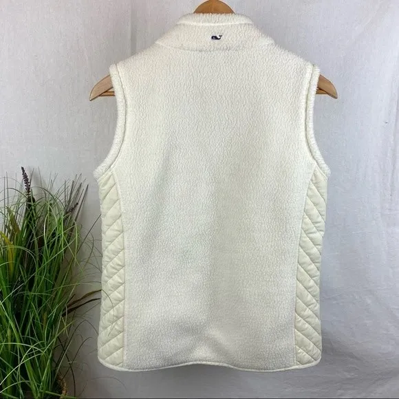 Vineyard Vines White Fleece Quilted Zip Up Sleeveless Vest M - Image 4