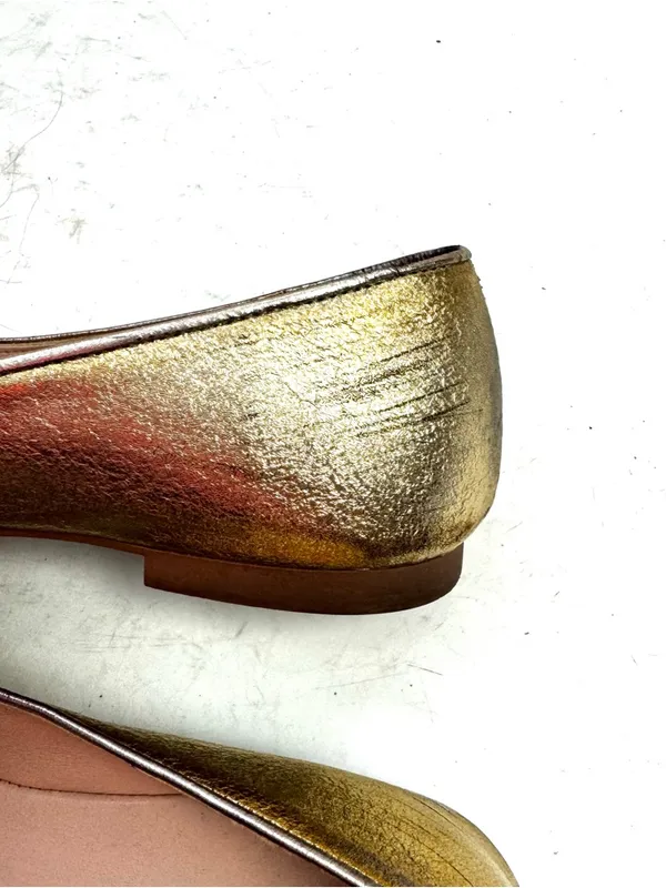 Stuart Weitzman Metallic Gold Ballet Flats Leather Size 7.5 - Image 8