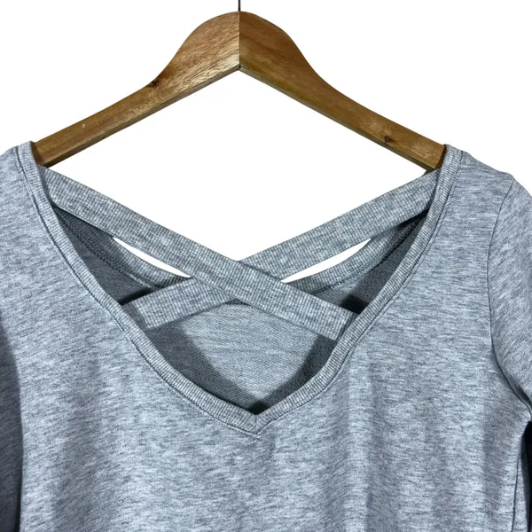 Aerie Crisscross V-Back Heathered Sweatshirt Grey Balletcore Long Sleeve Size S - Image 4