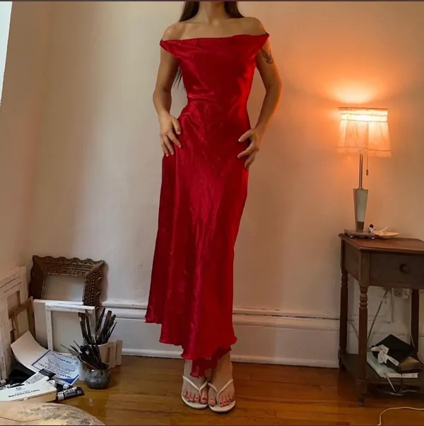 Vintage satin dress Red Size XS - Image 3